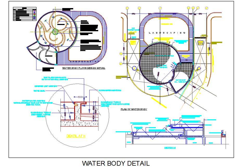 Water Body Design DWG- Granite, Mosaic & Lighting